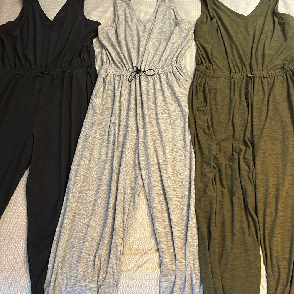 Old Navy Black and Gray Jumpsuits with V-Neck and Elastic Waist